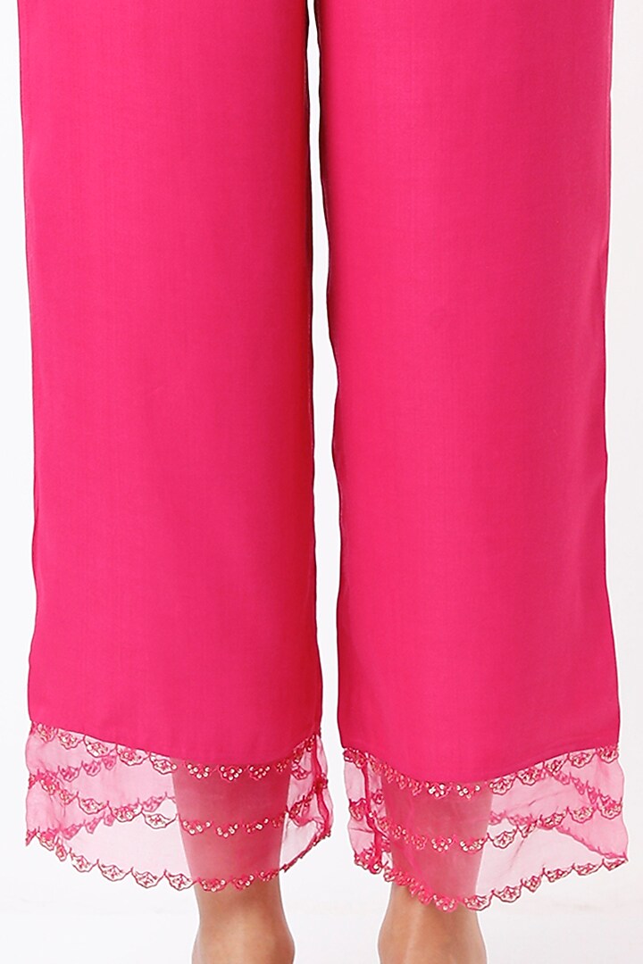 Hot Pink Embroidered Palazzo Pants by One not two at Pernia's Pop Up Shop