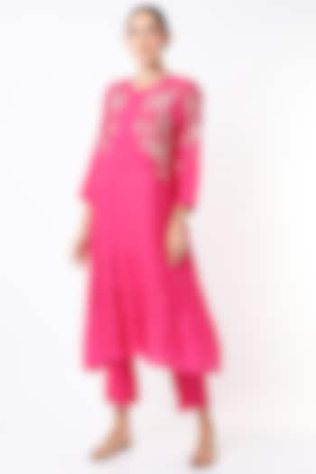 Hot Pink Modal Satin Pants by One not two at Pernia's Pop Up Shop