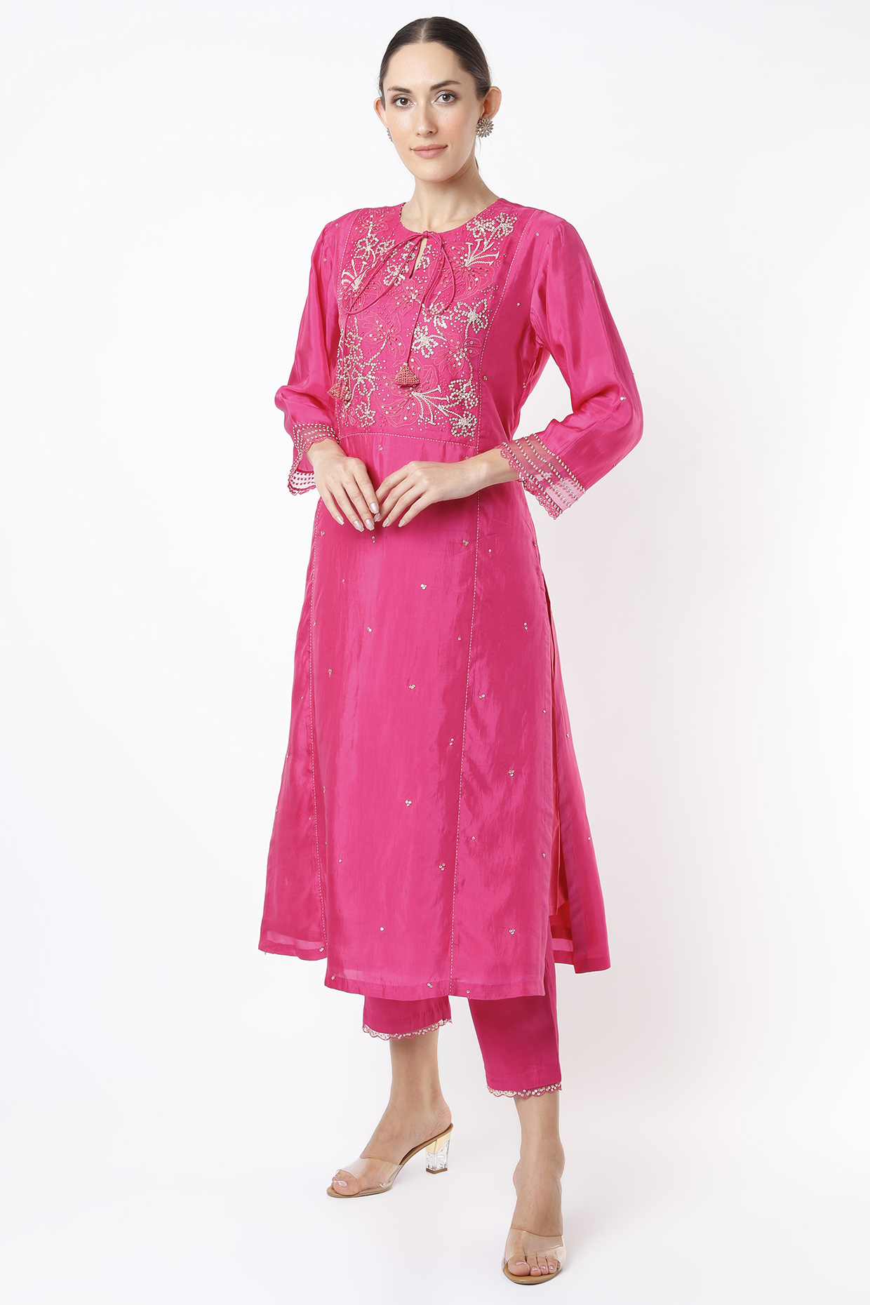 Hot Pink Sequins Embroidered Kurta by One not two at Pernia's Pop Up Shop
