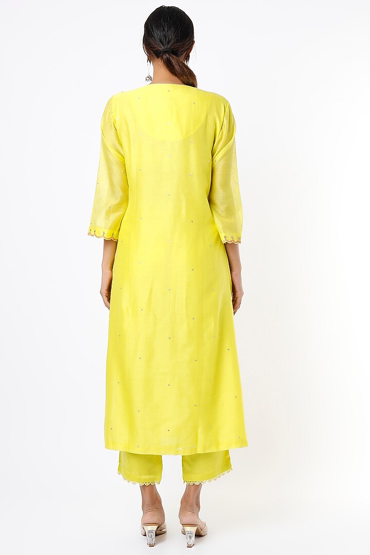 Yellow Hand Embroidered Kurta by One not two at Pernia's Pop Up Shop
