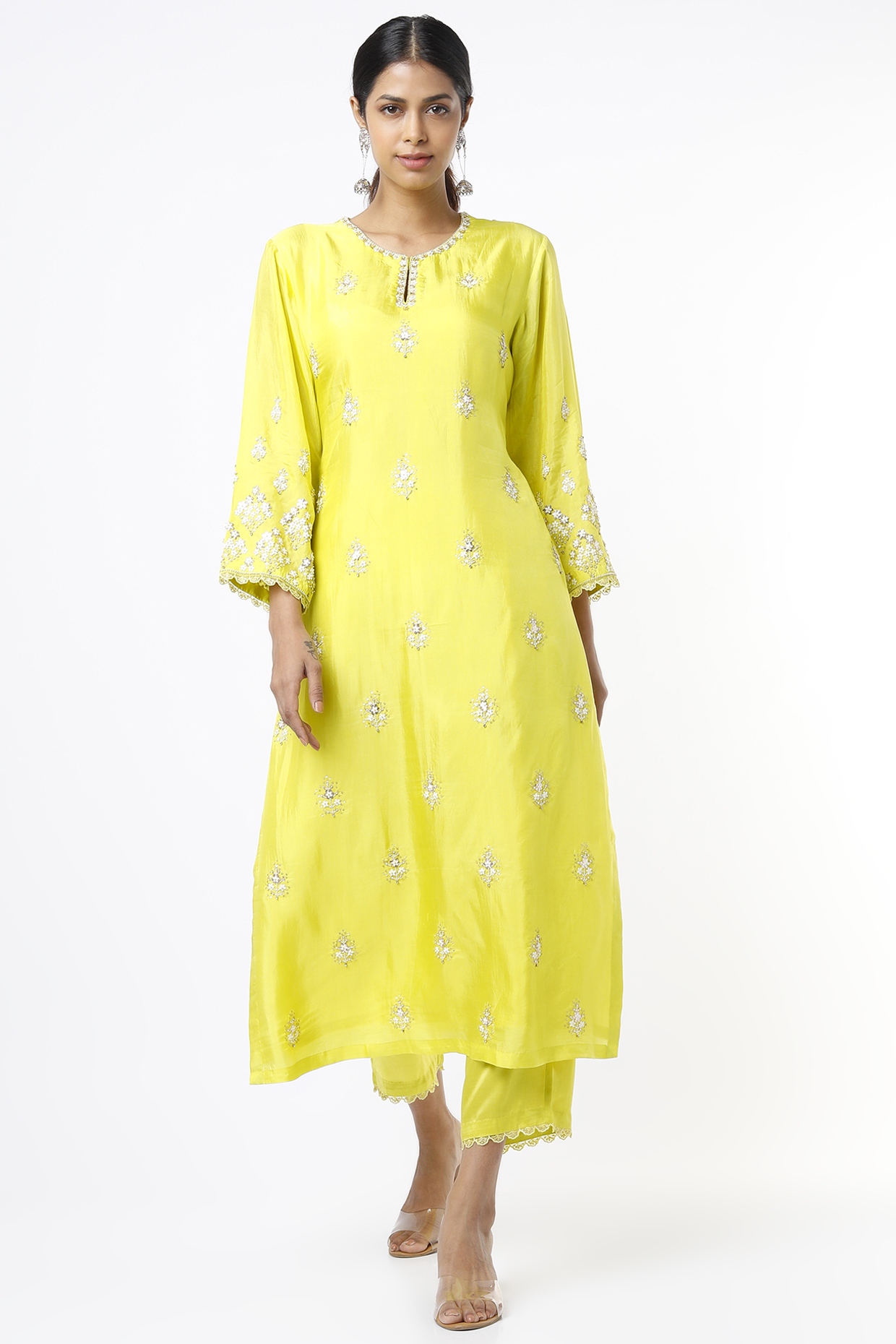 Yellow Butti Embroidered Kurta by One not two at Pernia's Pop Up Shop