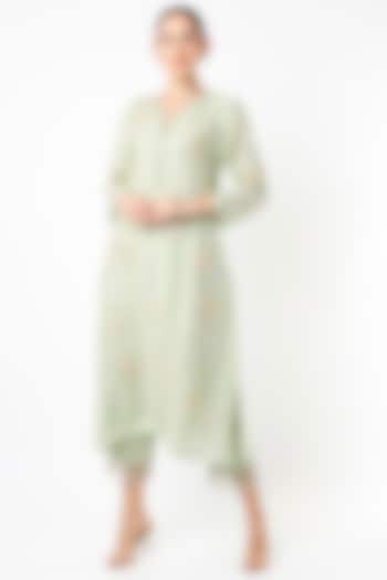 Mist Green Hand Embroidered A-Line Kurta by One not two