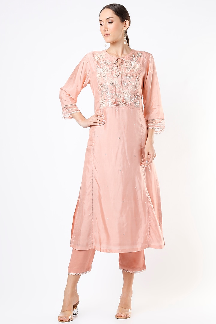 Blush Pink Embroidered Pants by One not two
