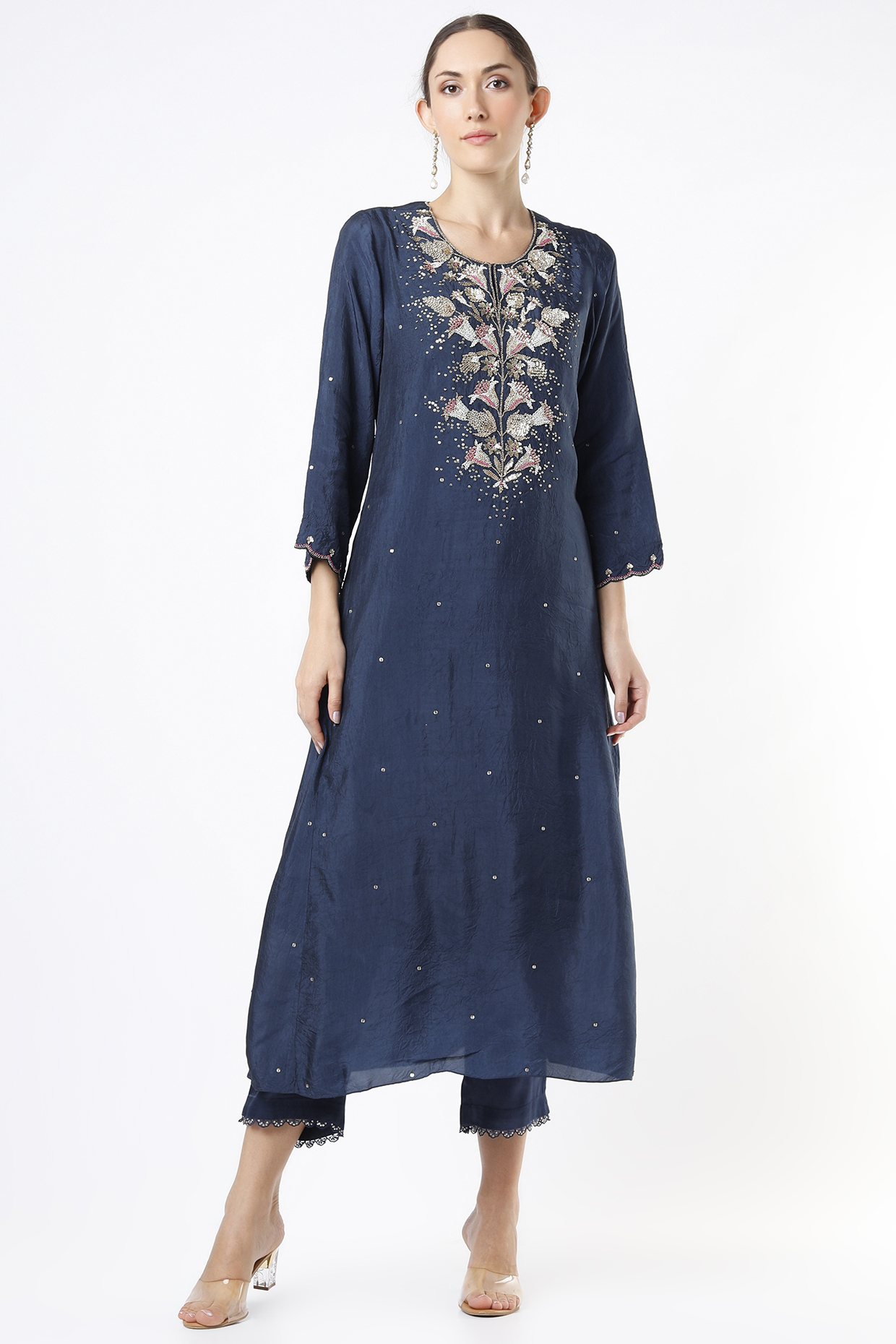 Navy Hand Embroidered Kurta by One not two