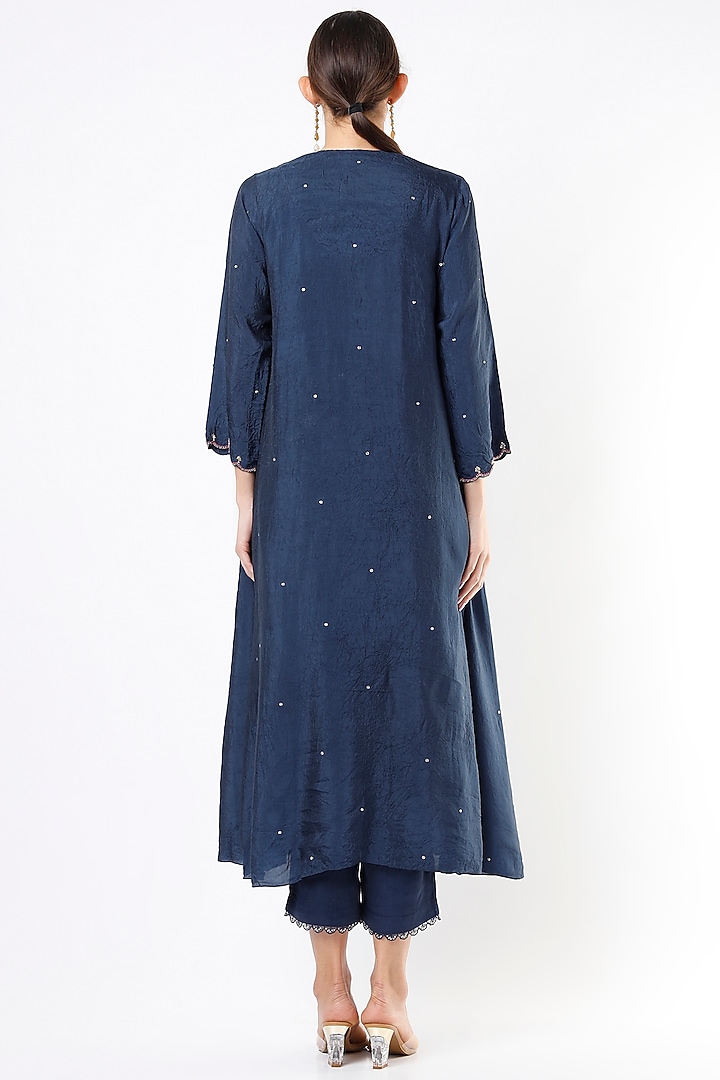 Navy Hand Embroidered Kurta by One not two at Pernia's Pop Up Shop