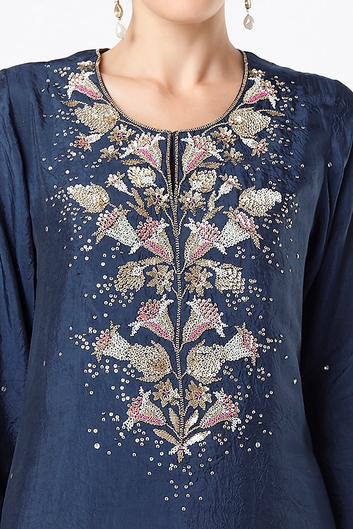 Navy Hand Embroidered Kurta by One not two at Pernia's Pop Up Shop