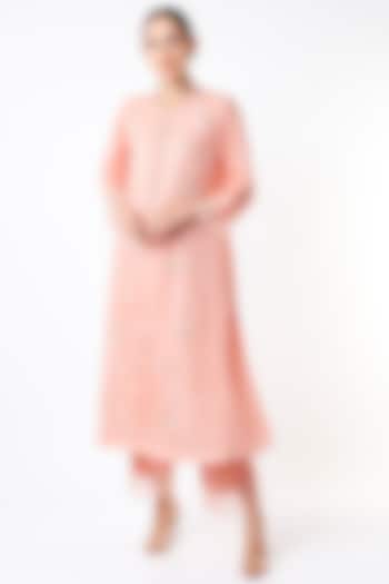 Blush Pink Embroidered A-Line Kurta by One not two