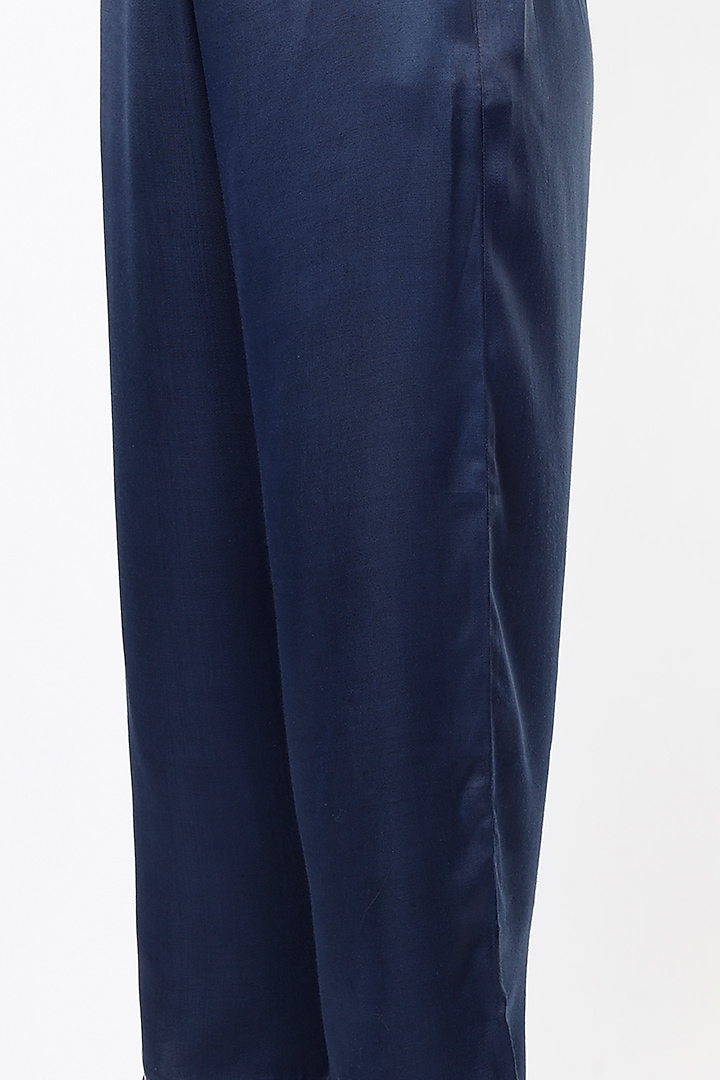 Navy Blue Embroidered Palazzo Pants by One not two at Pernia's Pop Up Shop