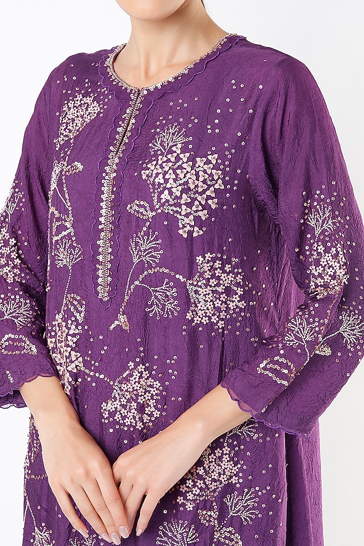 Violet Hand Embroidered A-Line Kurta by One not two at Pernia's Pop Up Shop