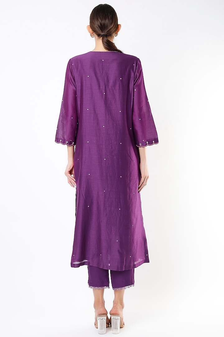 Violet Hand Embroidered Kurta by One not two at Pernia's Pop Up Shop
