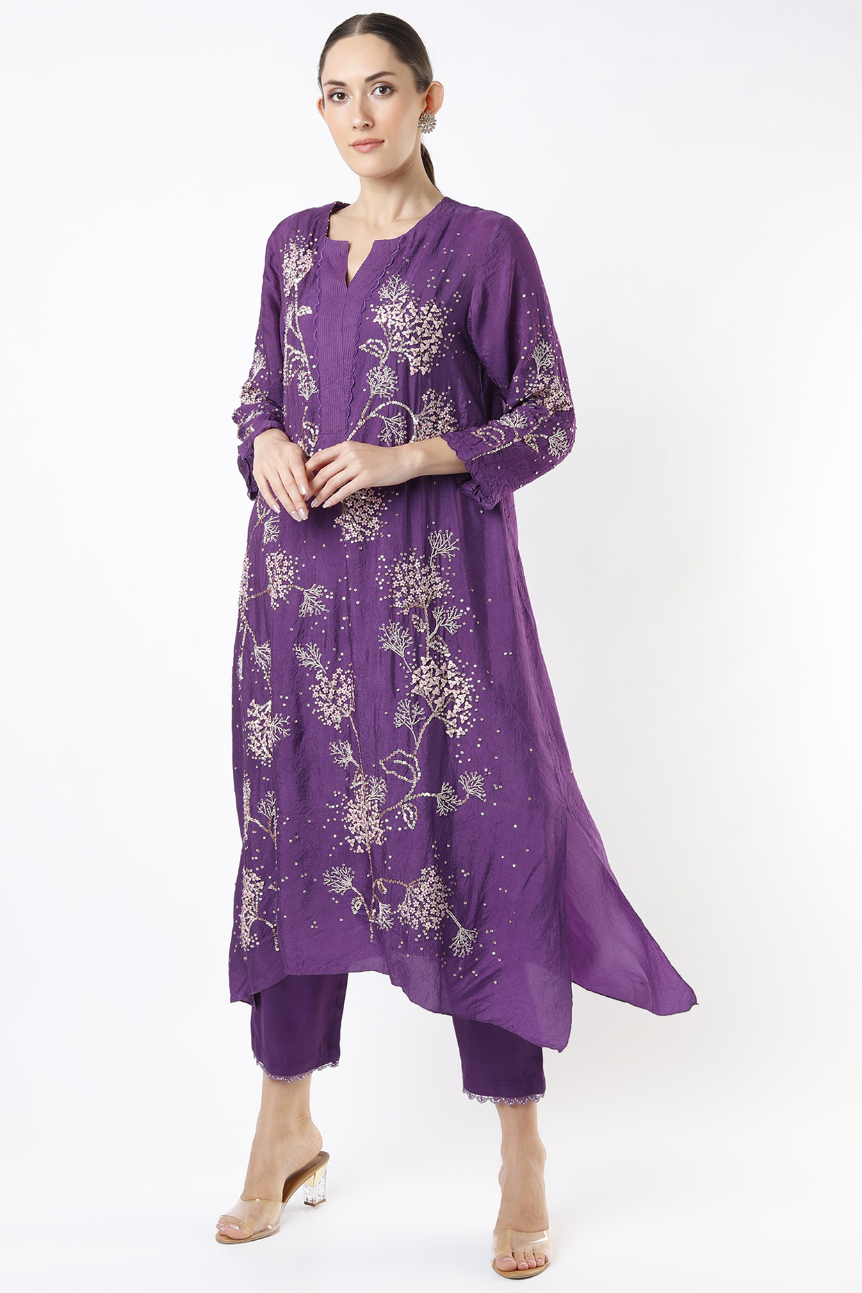 Violet Embroidered A-Line Kurta by One not two at Pernia's Pop Up Shop
