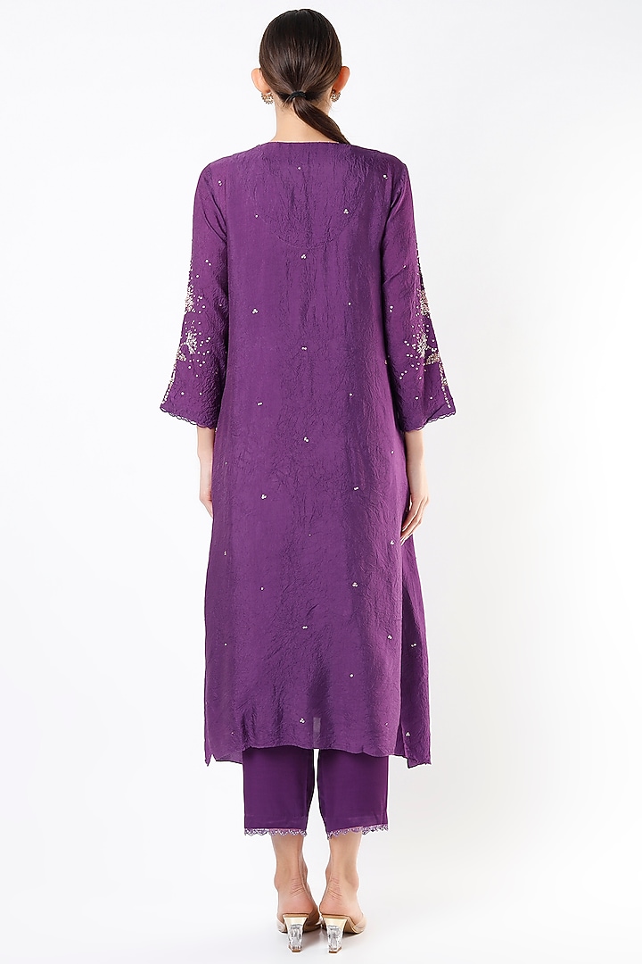 Violet Embroidered A-Line Kurta by One not two at Pernia's Pop Up Shop