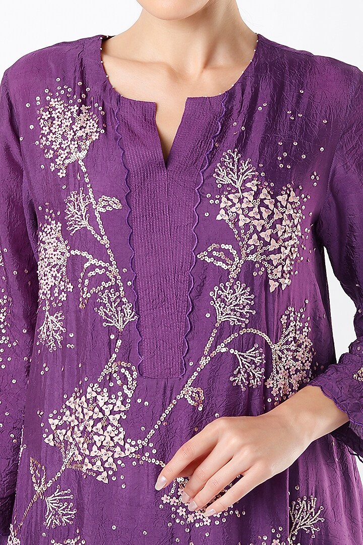 Violet Embroidered A-Line Kurta by One not two at Pernia's Pop Up Shop