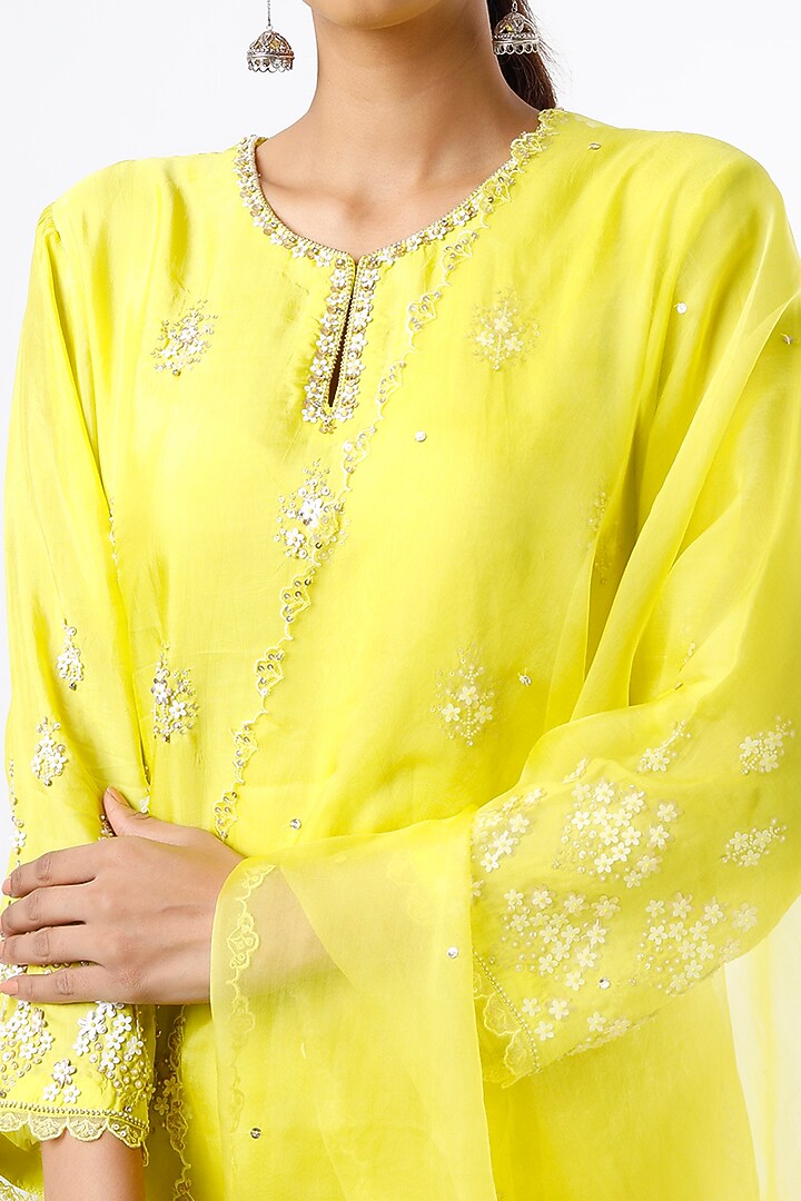 Mustard Silk Organza Thread & Sequins Embroidered Dupatta by One not two at Pernia's Pop Up Shop