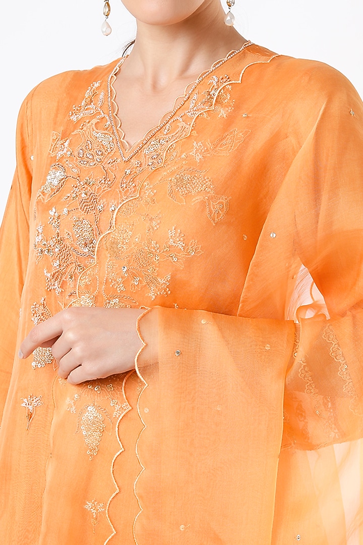 Papaya Silk Organza Sequins Embroidered Dupatta by One not two at Pernia's Pop Up Shop