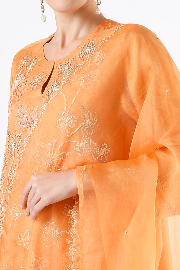Papaya Silk Organza Sequins Embroidered Dupatta by One not two at Pernia's Pop Up Shop