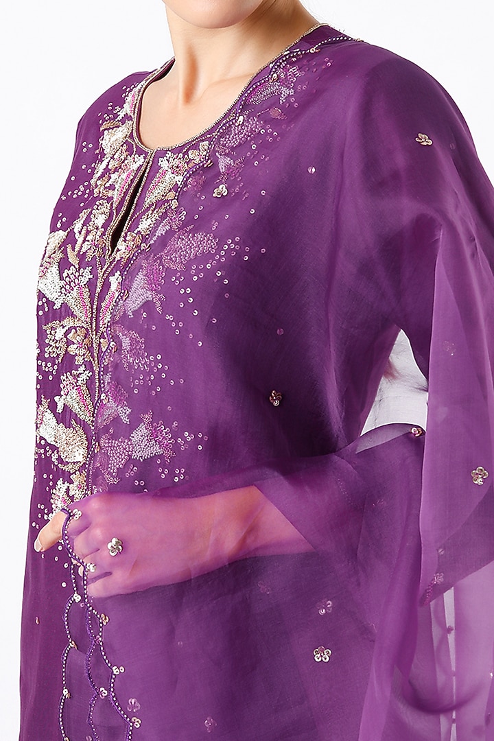 Violet Silk Organza Sequins Embroidered Dupatta by One not two at Pernia's Pop Up Shop