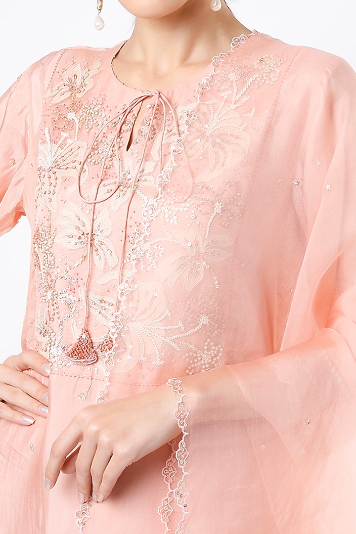 Blush Pink Silk Organza Sequins Embroidered Dupatta by One not two at Pernia's Pop Up Shop