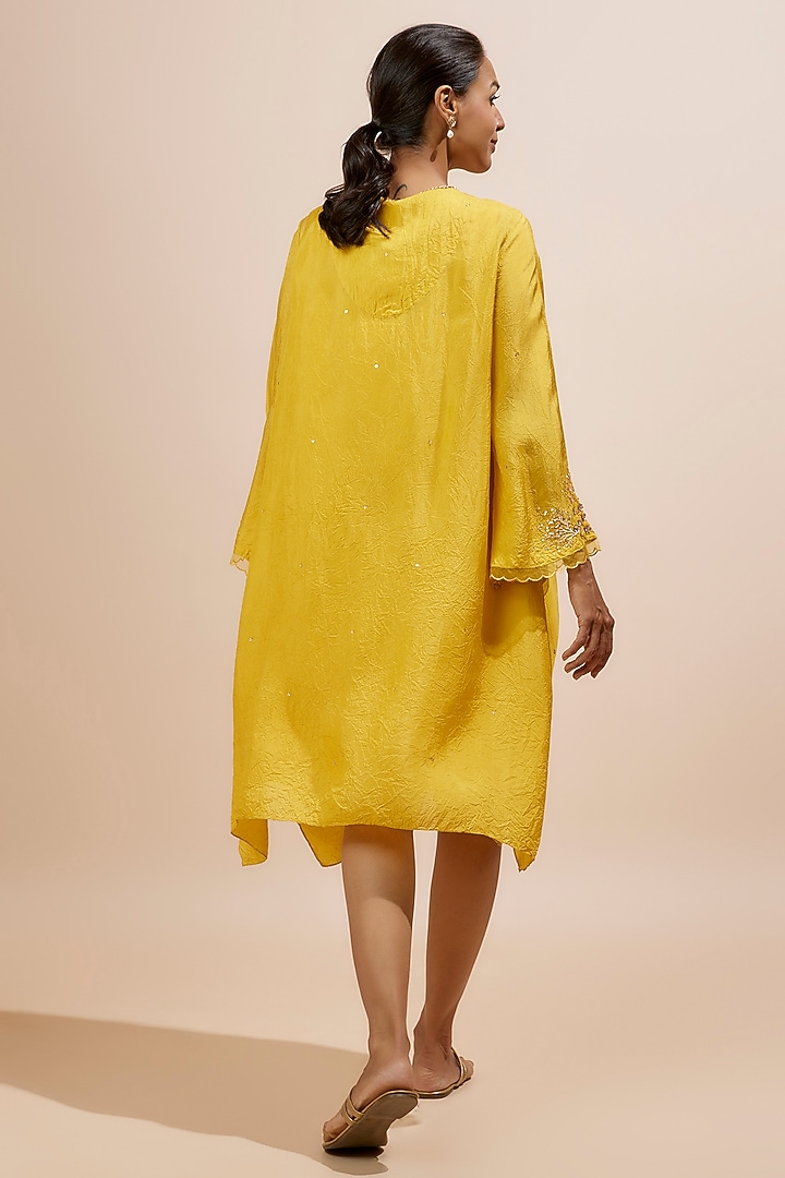 Mango Yellow Viscose Silk Floral Sequins Embroidered Kurta by One not two at Pernia's Pop Up Shop