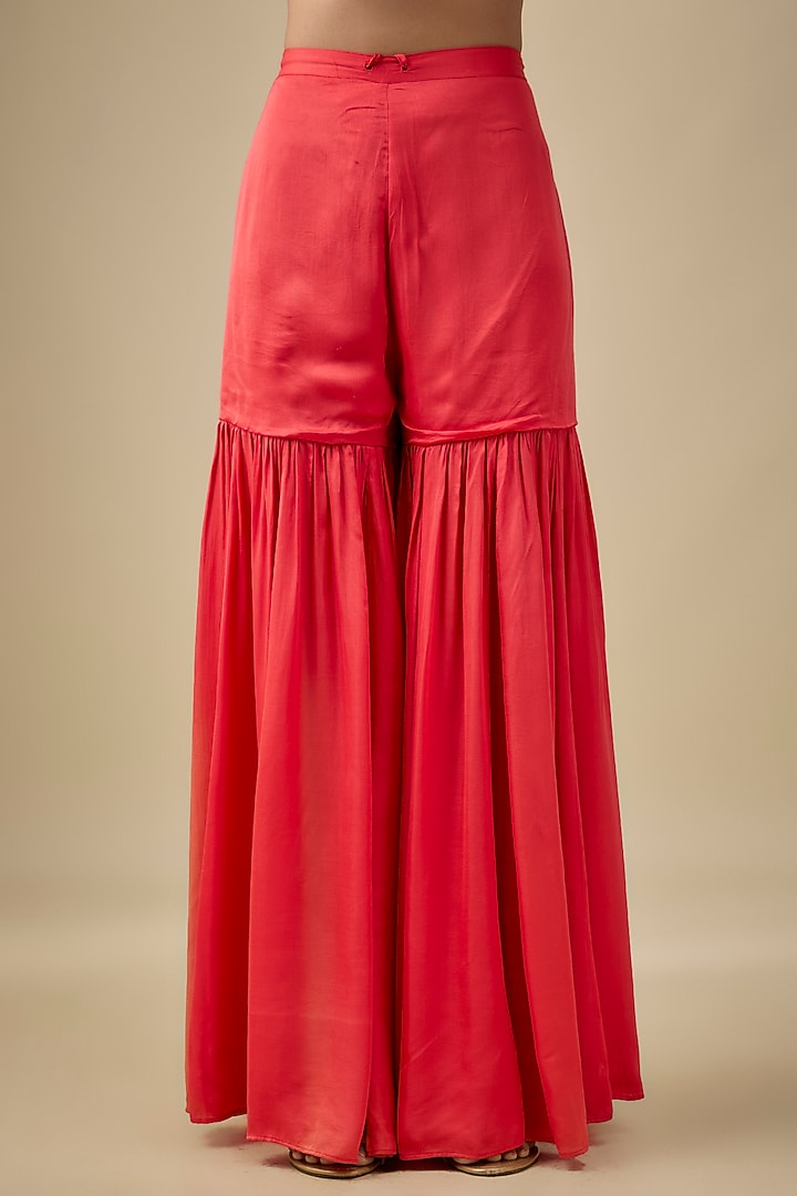 Scarlet Red Modal Satin Floral Sequins Embroidered Party Wear Sharara Set by One not two at Pernia's Pop Up Shop