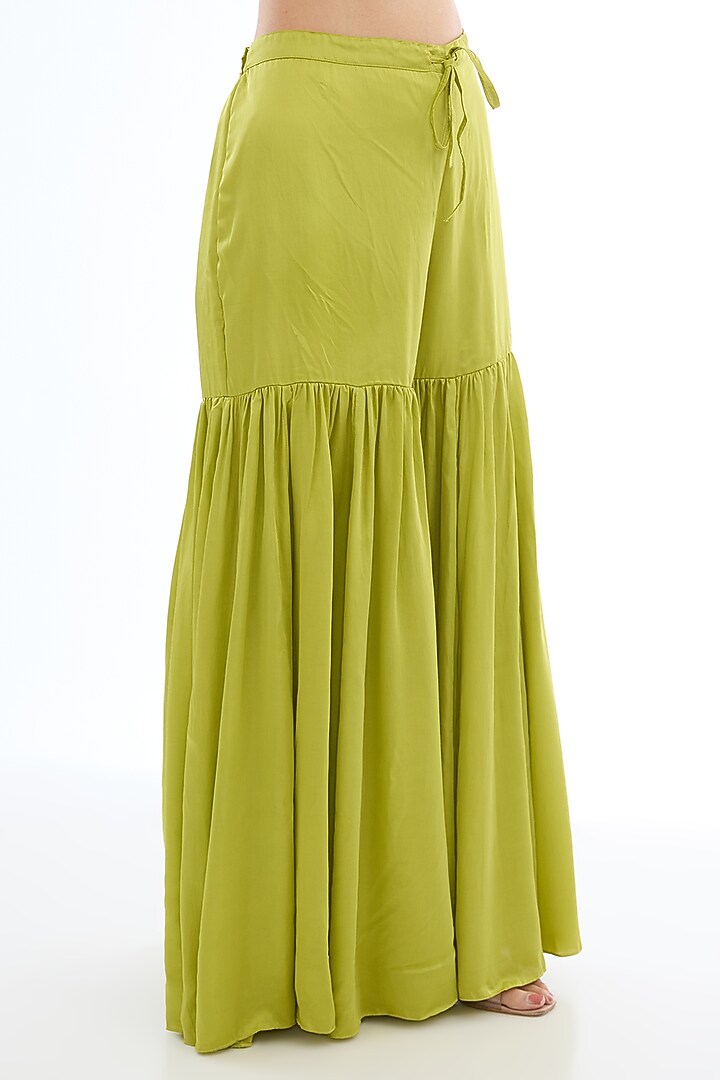 Green Modal Satin Party Wear Sharara Set by One not two at Pernia's Pop Up Shop