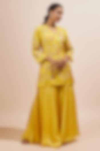 Yellow Viscose Silk Crushed Gharara Set by One not two