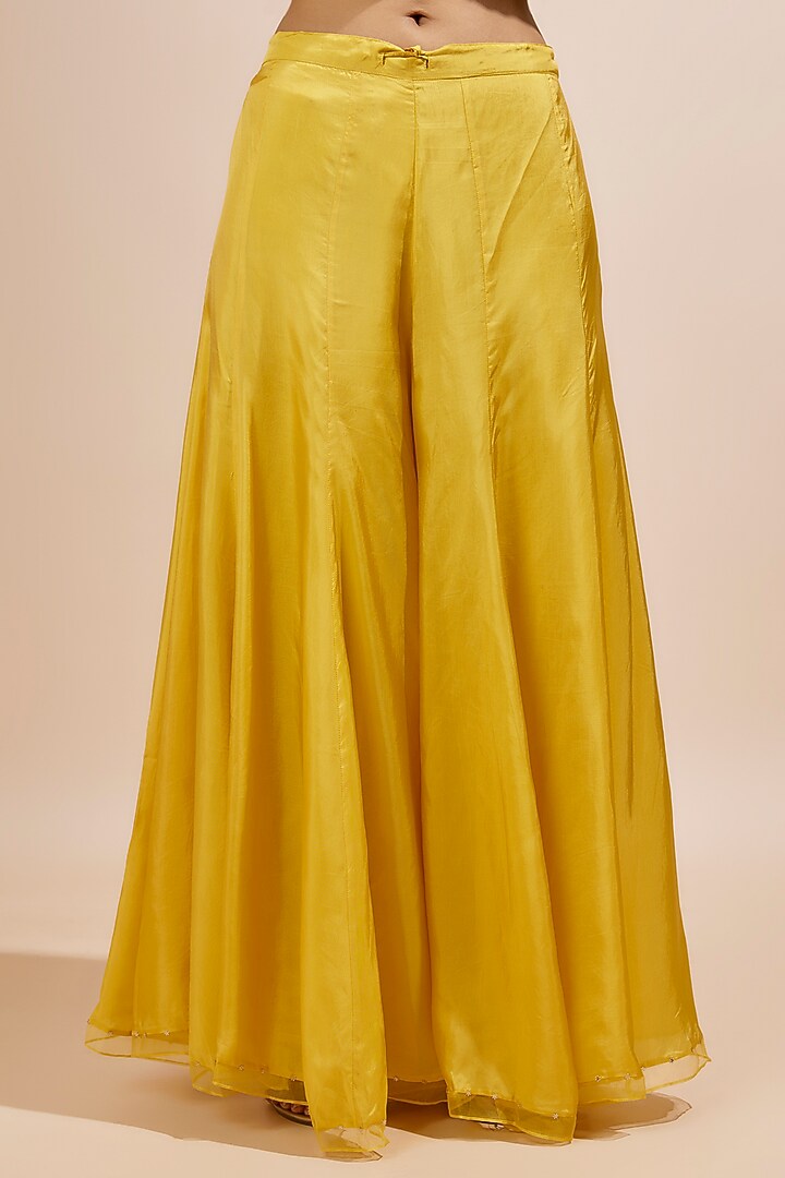 Yellow Viscose Silk Crushed Gharara Set by One not two at Pernia's Pop Up Shop