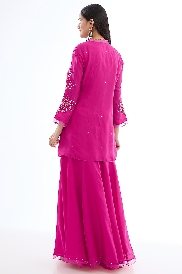 Pink Viscose Silk Crushed Gharara Set by One not two at Pernia's Pop Up Shop