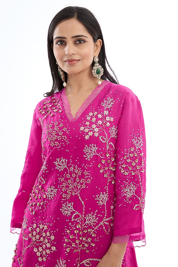 Pink Viscose Silk Crushed Gharara Set by One not two at Pernia's Pop Up Shop