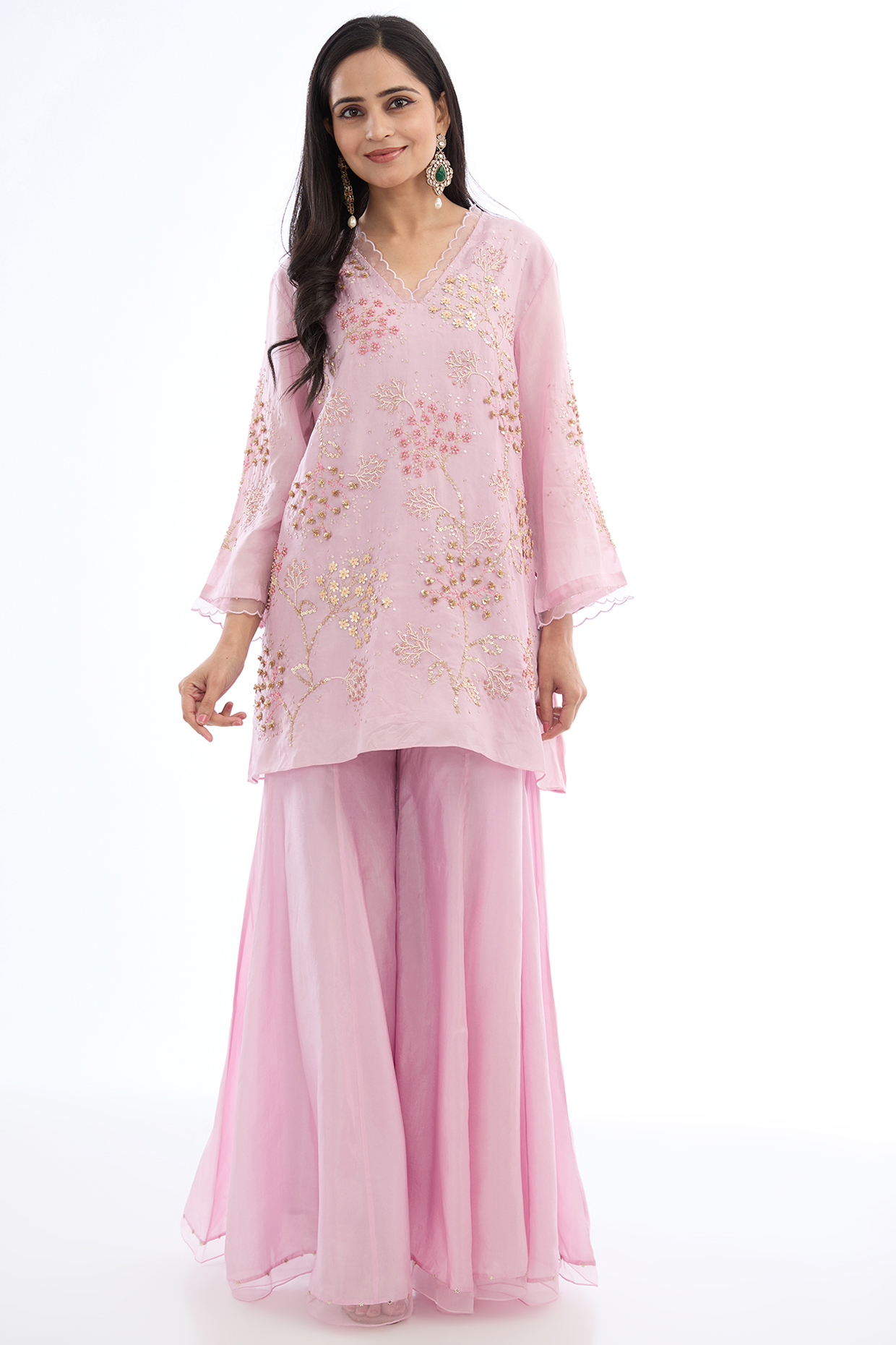 Lilac Viscose Silk Crushed Gharara Set by One not two at Pernia's Pop Up Shop