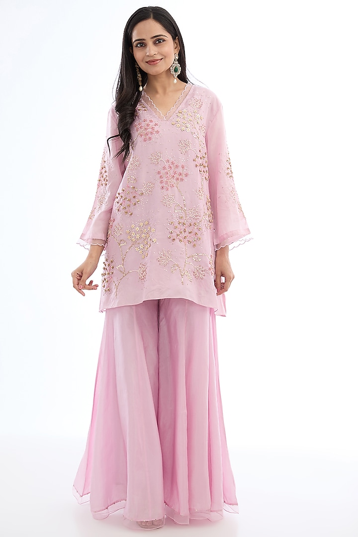 Lilac Viscose Silk Crushed Gharara Set by One not two