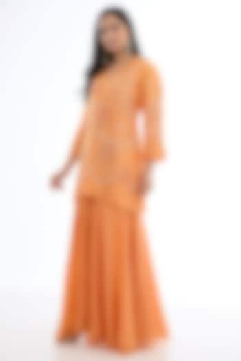 Orange Viscose Silk Crushed Gharara Set by One not two