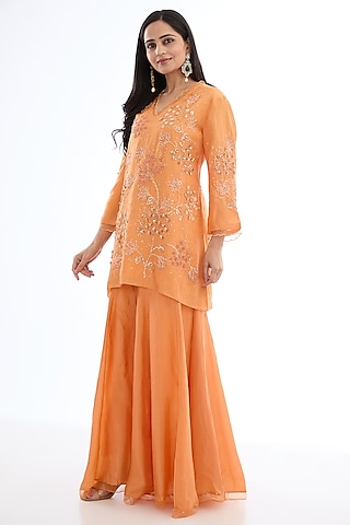 Orange Viscose Silk Crushed Gharara Set by One not two
