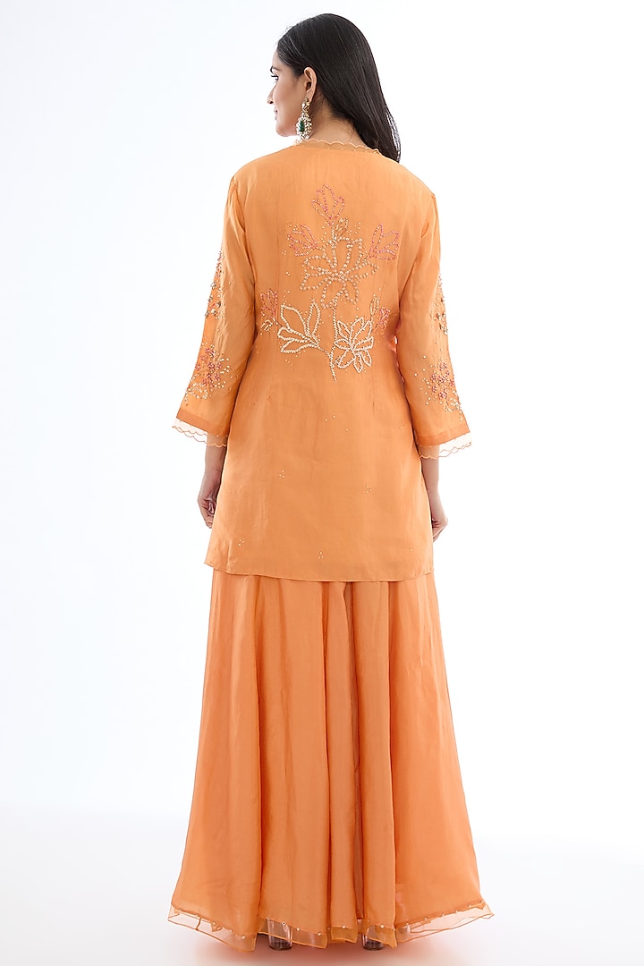 Orange Viscose Silk Crushed Gharara Set by One not two at Pernia's Pop Up Shop