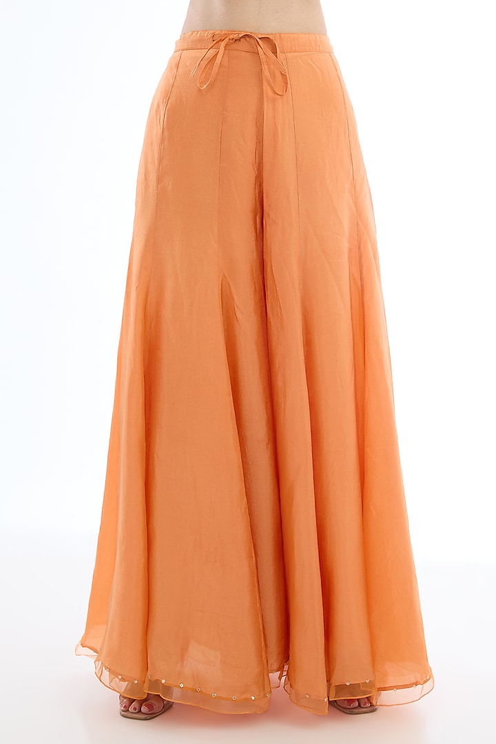 Orange Viscose Silk Crushed Gharara Set by One not two at Pernia's Pop Up Shop