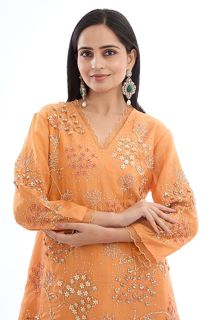 Orange Viscose Silk Crushed Gharara Set by One not two at Pernia's Pop Up Shop