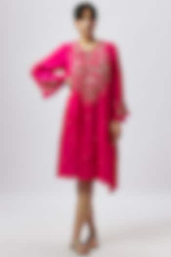 Pink Viscose Silk Sequins & Beads Embroidered Kurta by One not two