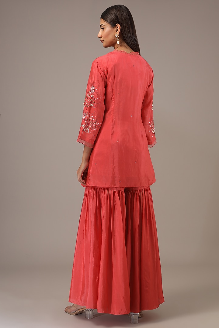 Scarlet Orange Viscose Silk Wedding Sharara Set by One not two at Pernia's Pop Up Shop