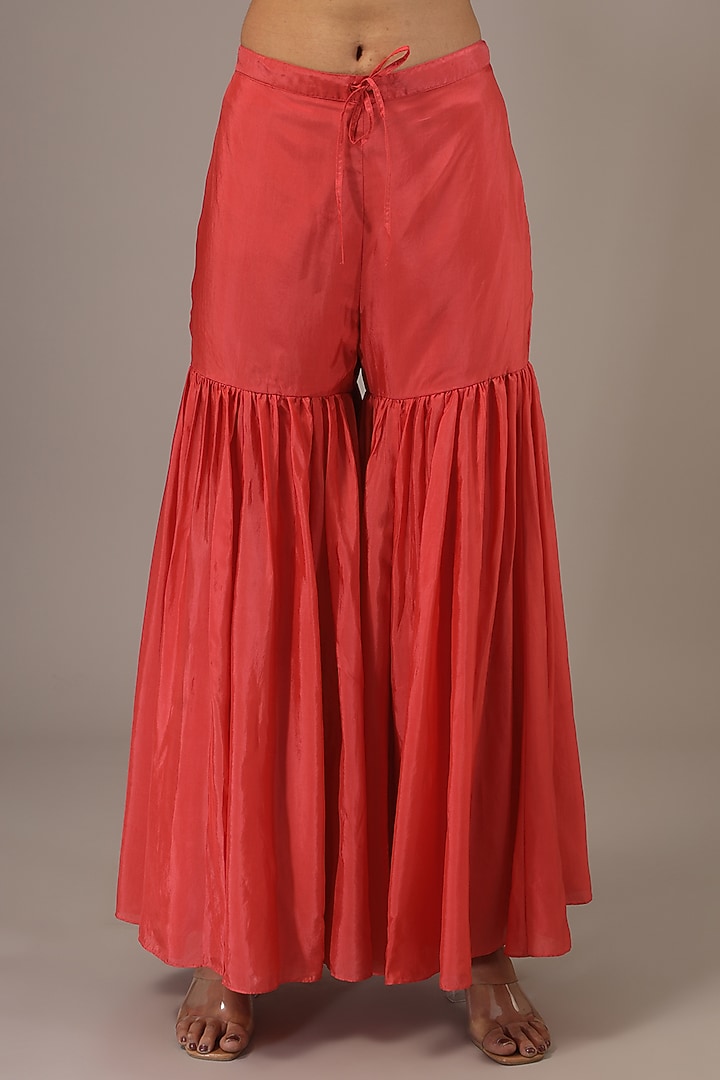 Scarlet Orange Viscose Silk Wedding Sharara Set by One not two at Pernia's Pop Up Shop