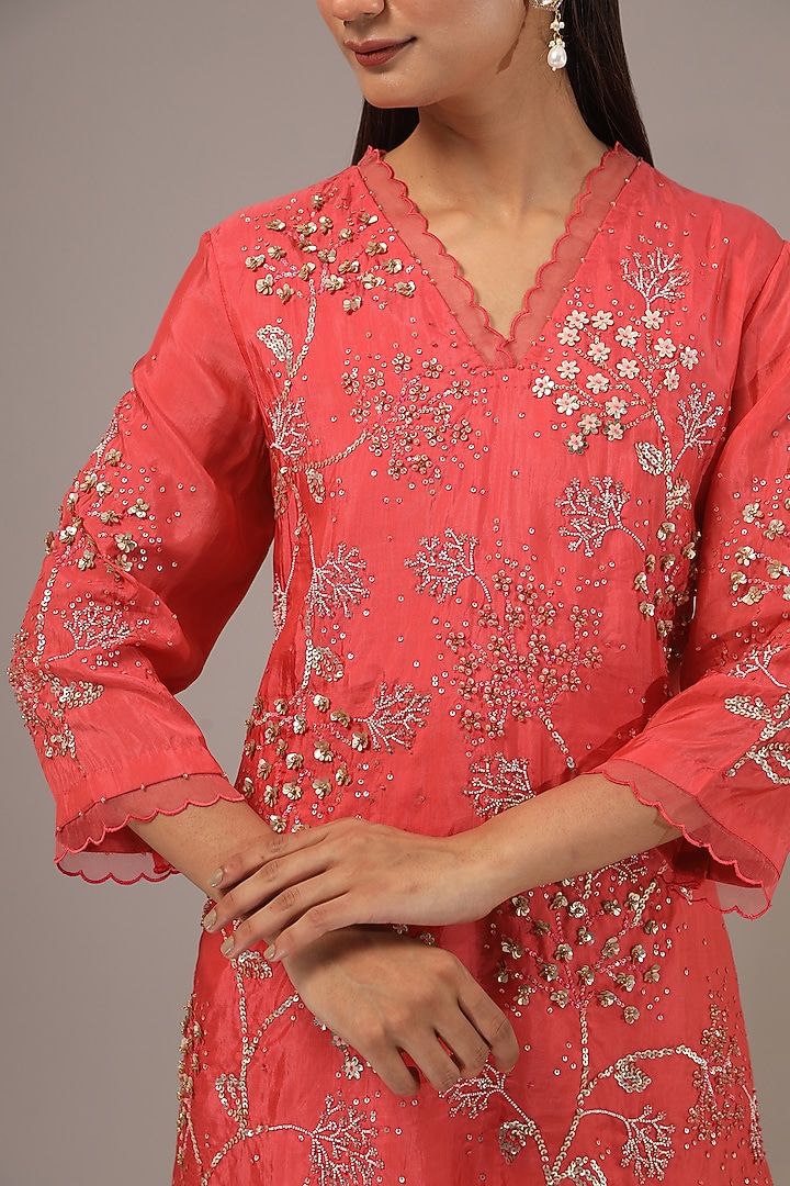 Scarlet Orange Viscose Silk Wedding Sharara Set by One not two at Pernia's Pop Up Shop