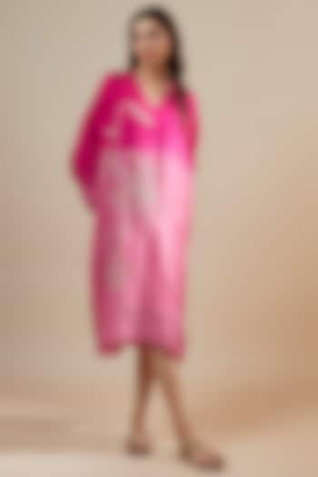 Pink Ombre Viscose Silk Hand & Machine Embroidered Kurta by One not two at Pernia's Pop Up Shop