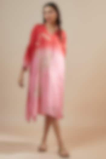 Coral Ombre Viscose Silk Hand & Machine Embroidered Kurta by One not two at Pernia's Pop Up Shop