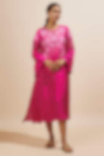 Hot Pink Viscose Silk Applique Floral Beads Embroidered Kurta by One not two at Pernia's Pop Up Shop