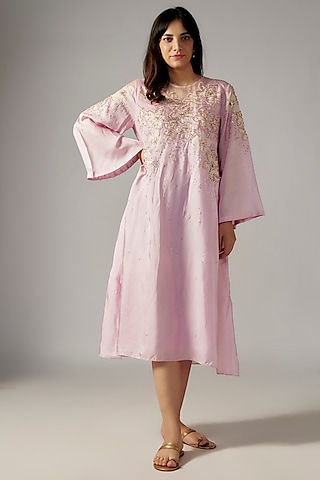 Lilac Viscose Silk Hand & Machine Embroidered Kurta by One not two
