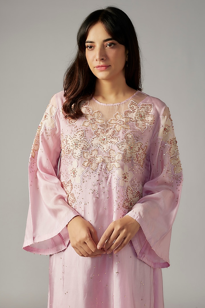 Lilac Viscose Silk Hand & Machine Embroidered Kurta by One not two at Pernia's Pop Up Shop