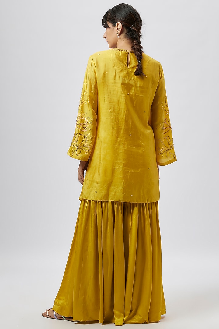 Yellow Viscose Silk Party Wear Sharara Set by One not two at Pernia's Pop Up Shop