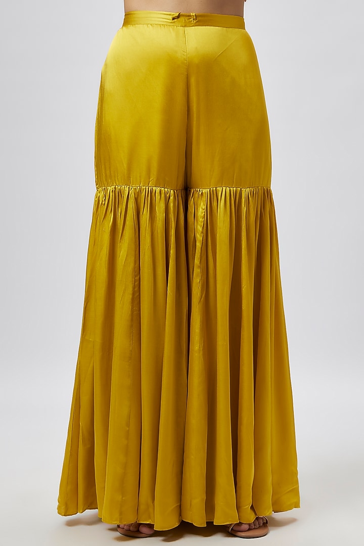 Yellow Viscose Silk Party Wear Sharara Set by One not two at Pernia's Pop Up Shop