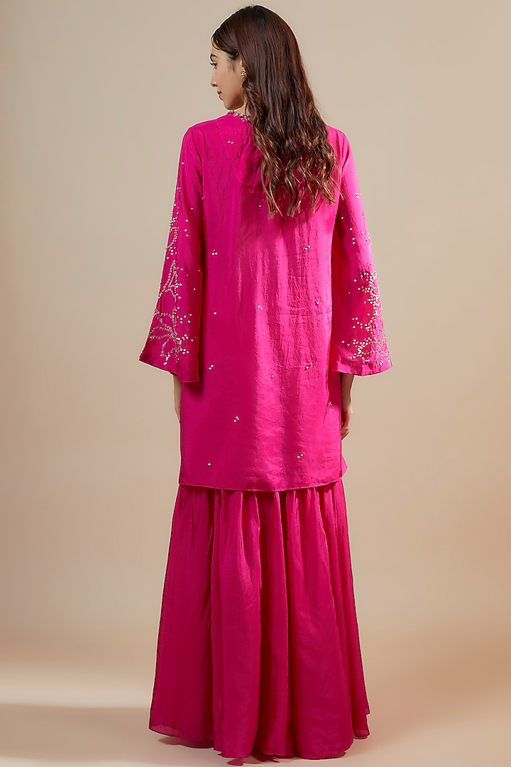 Pink Viscose Silk Party Wear Sharara Set by One not two at Pernia's Pop Up Shop