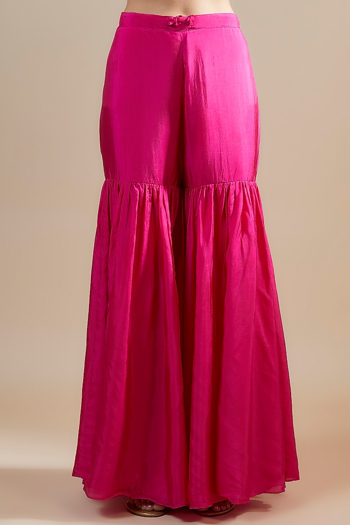 Pink Viscose Silk Party Wear Sharara Set by One not two at Pernia's Pop Up Shop