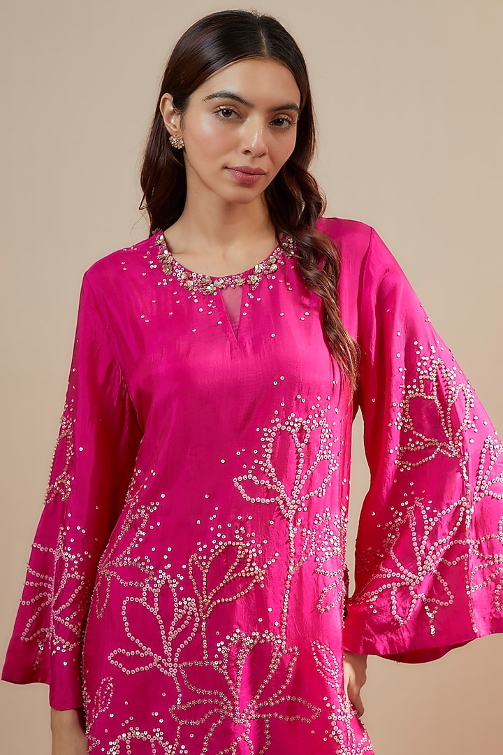 Pink Viscose Silk Party Wear Sharara Set by One not two at Pernia's Pop Up Shop